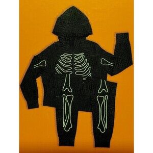 Hyde & Eek Glow In Dark SKELETON Halloween 1PC Hoodie Sleeper PJ's KIDS SZ M